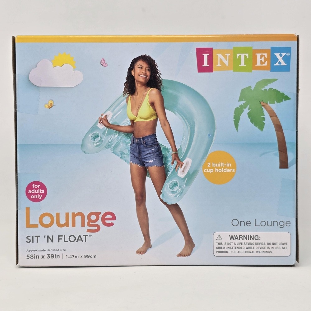 Intex Inflatable Lounge Sit 'N‎ Float Pool Chair 58x39 Adults Raft Cup Holders